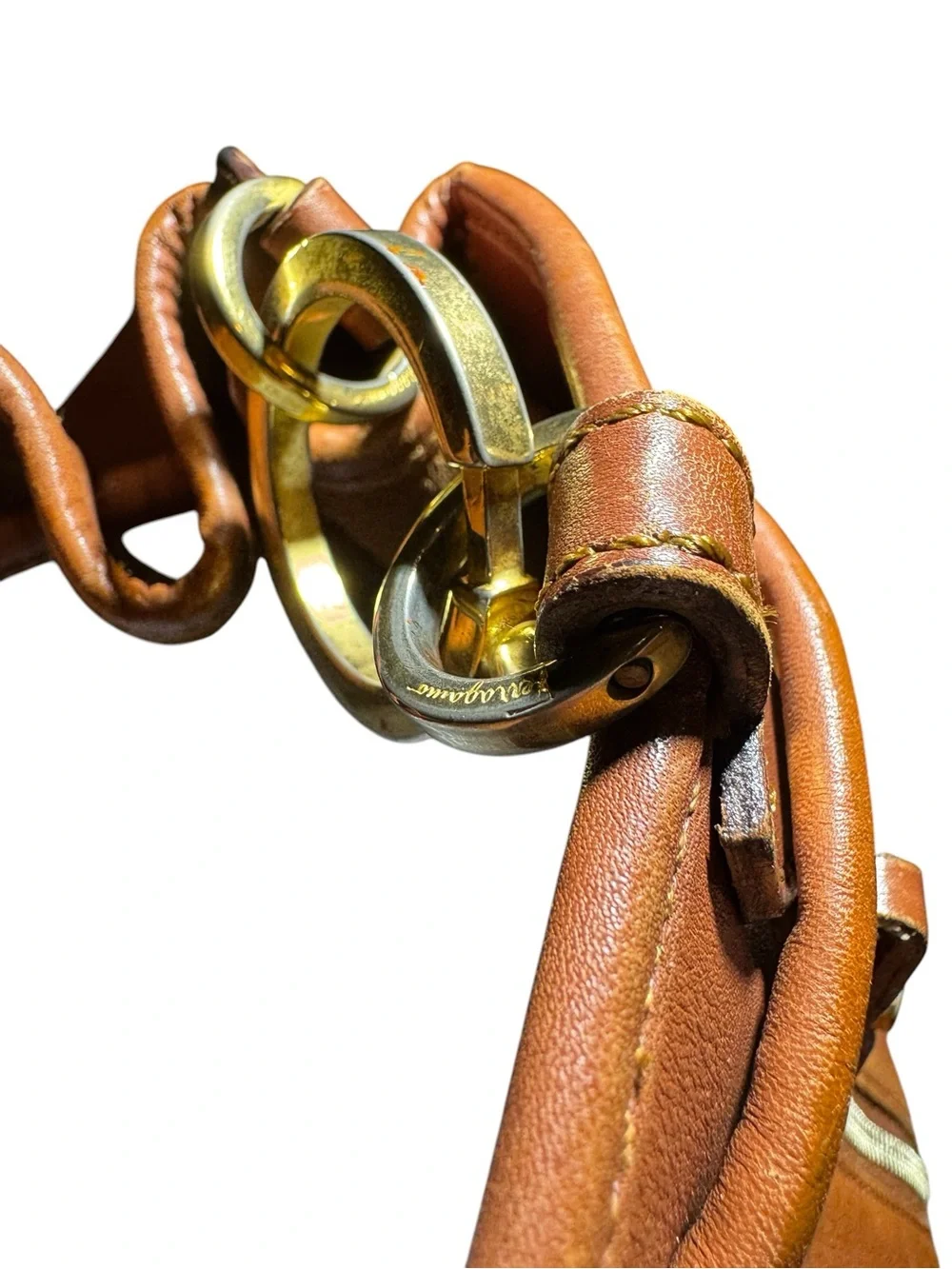 Salvatore Ferragamo Cognac Brown  Leather Drawstring Bucket Bag Auth